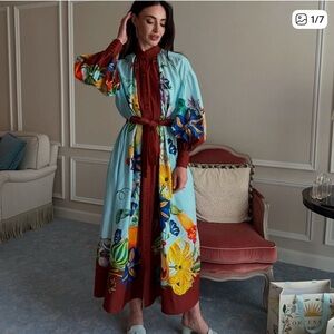 ALEMAIS printed cotton-blend midi shirt dress NWOT Sz 4